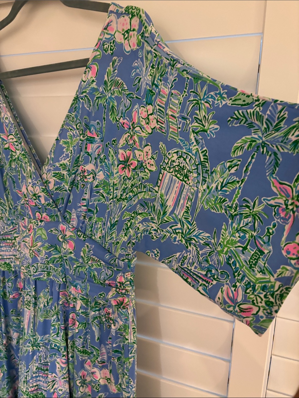Lilly Pulitzer Blue Tropical Print V-Neck Skirted Romper - Picture 6 of 7